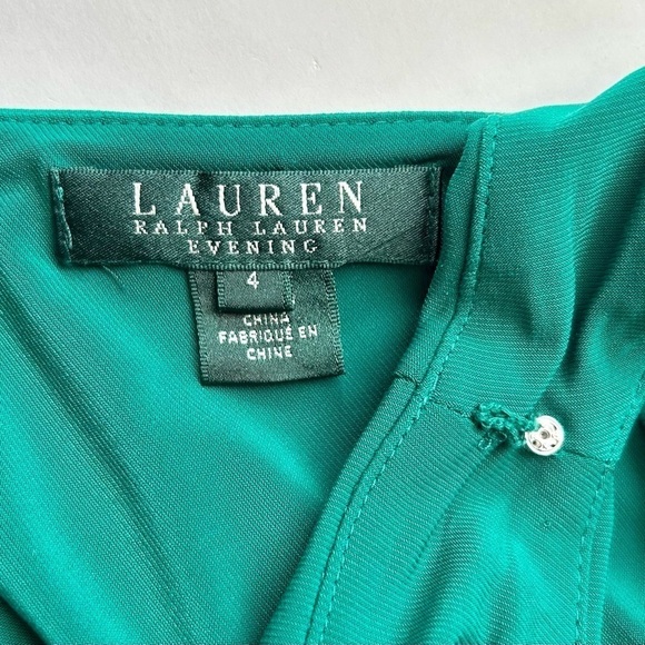 Lauren Ralph Lauren Kelly Green Sleeveless Twist Front Ruffle Gown Maxi Dress 4 - Picture 9 of 12